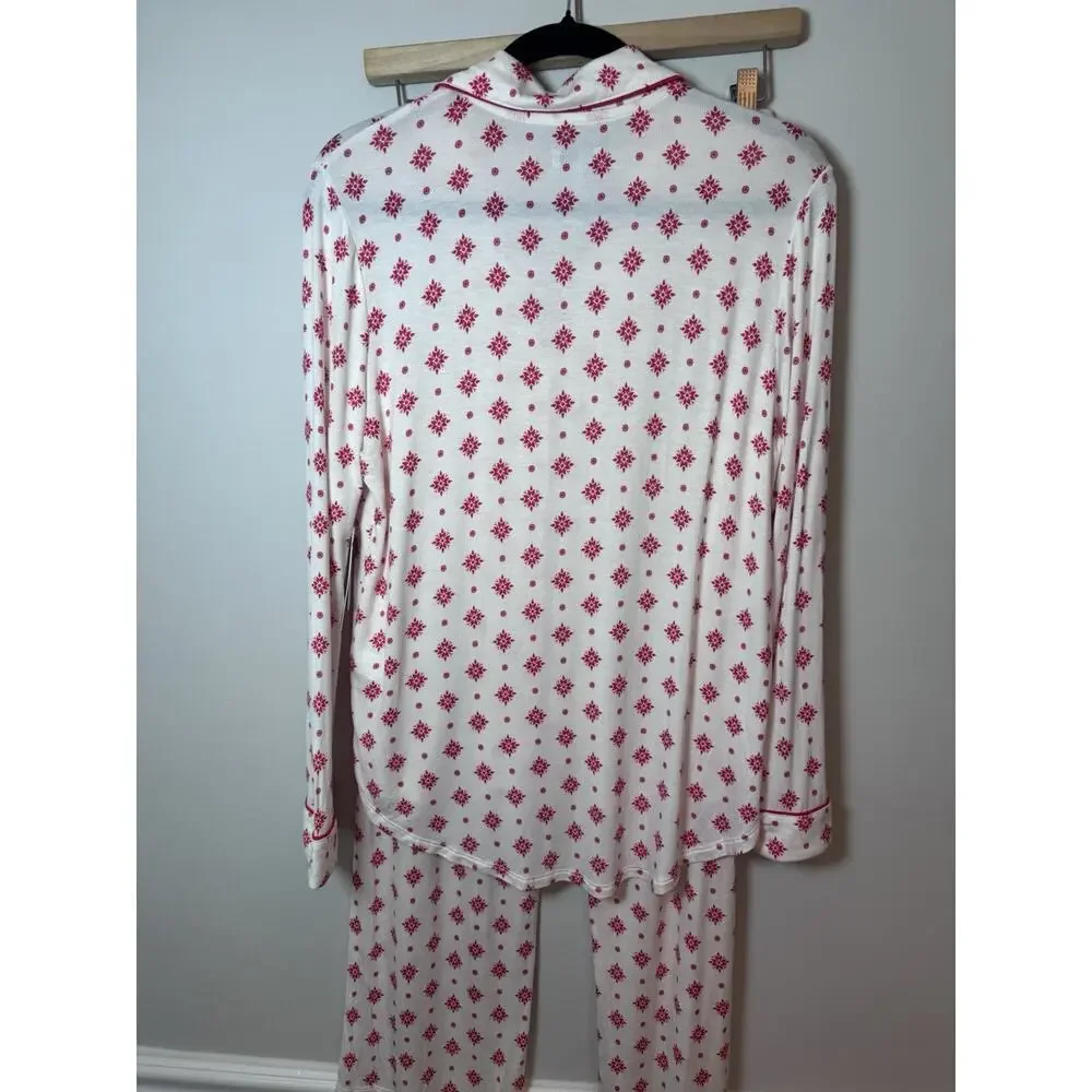 Nordstrom Ivory Stamped Snowflake 2 Piece Pajama Set Sz S NWT